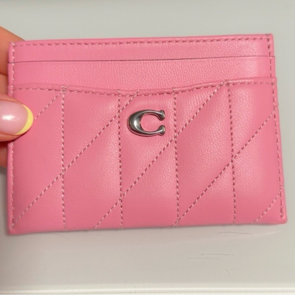 Coach Pink Quilted Leather Cardholder with Silver 'C'